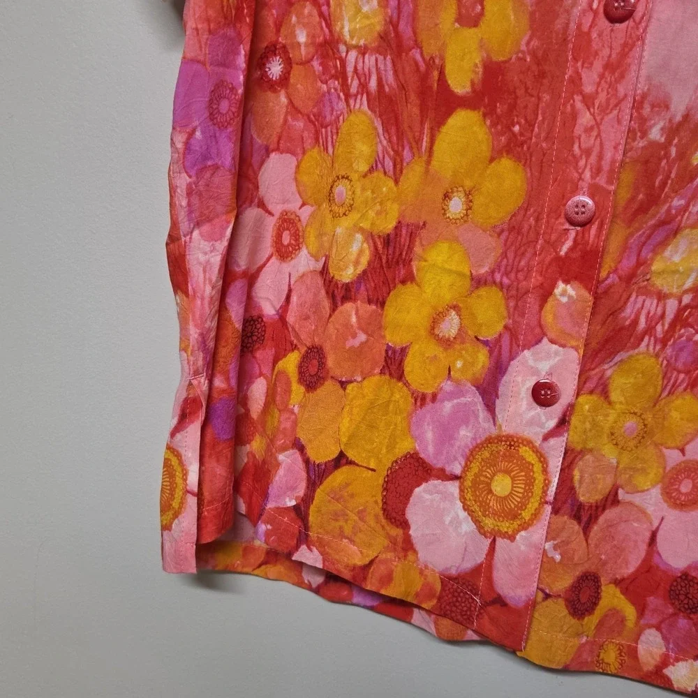 Jams World 50th Anniversary Sundaisy‎ Pink Floral Rayon Camp Shirt USA L